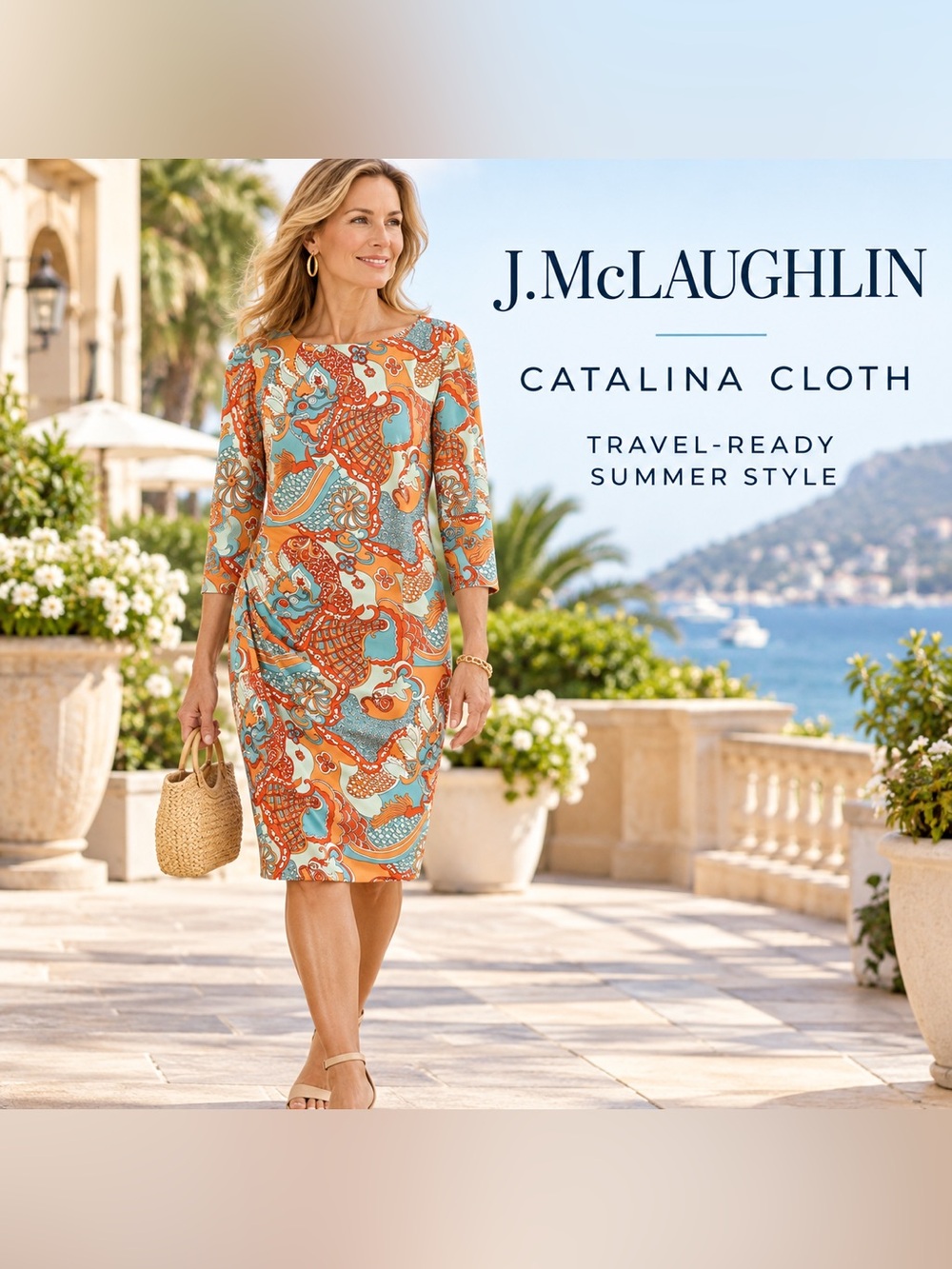 J. McLaughlin Orange & Turquoise Blue Paisley Sheath Dress